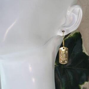 Moon and Stars Gold Statement Dangle Earrings / Pierced